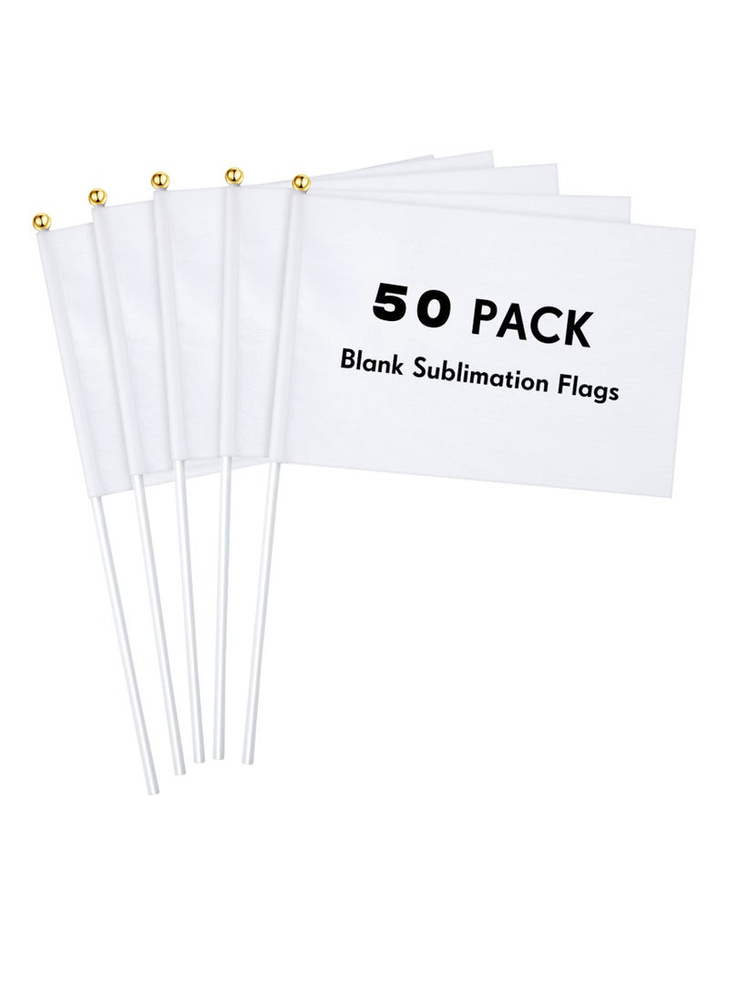 50 Pcs White Small Mini Flags, Bulk Sublimation Blank Flags, Solid Plain White Flag Hand Held, DIY Miniature Flags on Stick for Garden Car Parades Grand Opening Birthday Wedding Party Celebration - Image 1